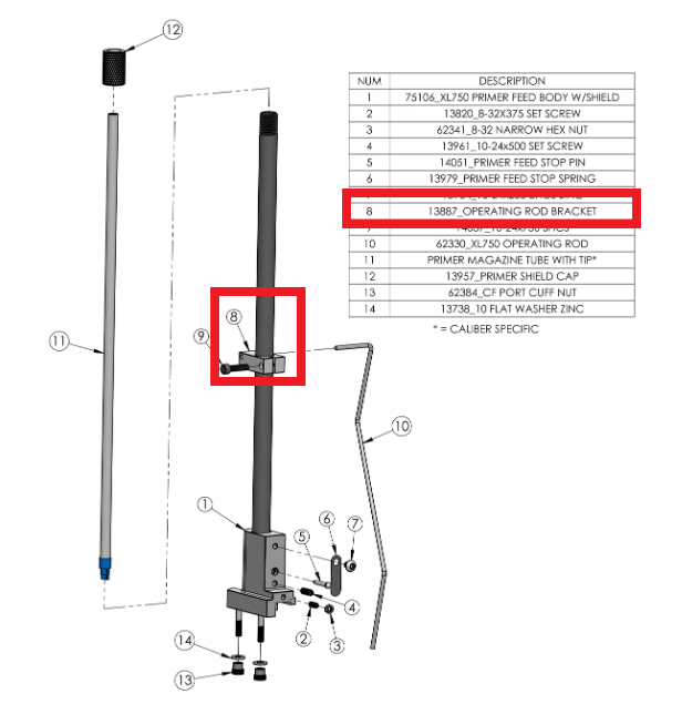 Trava de apoio da haste do espoletador Dillon XL750