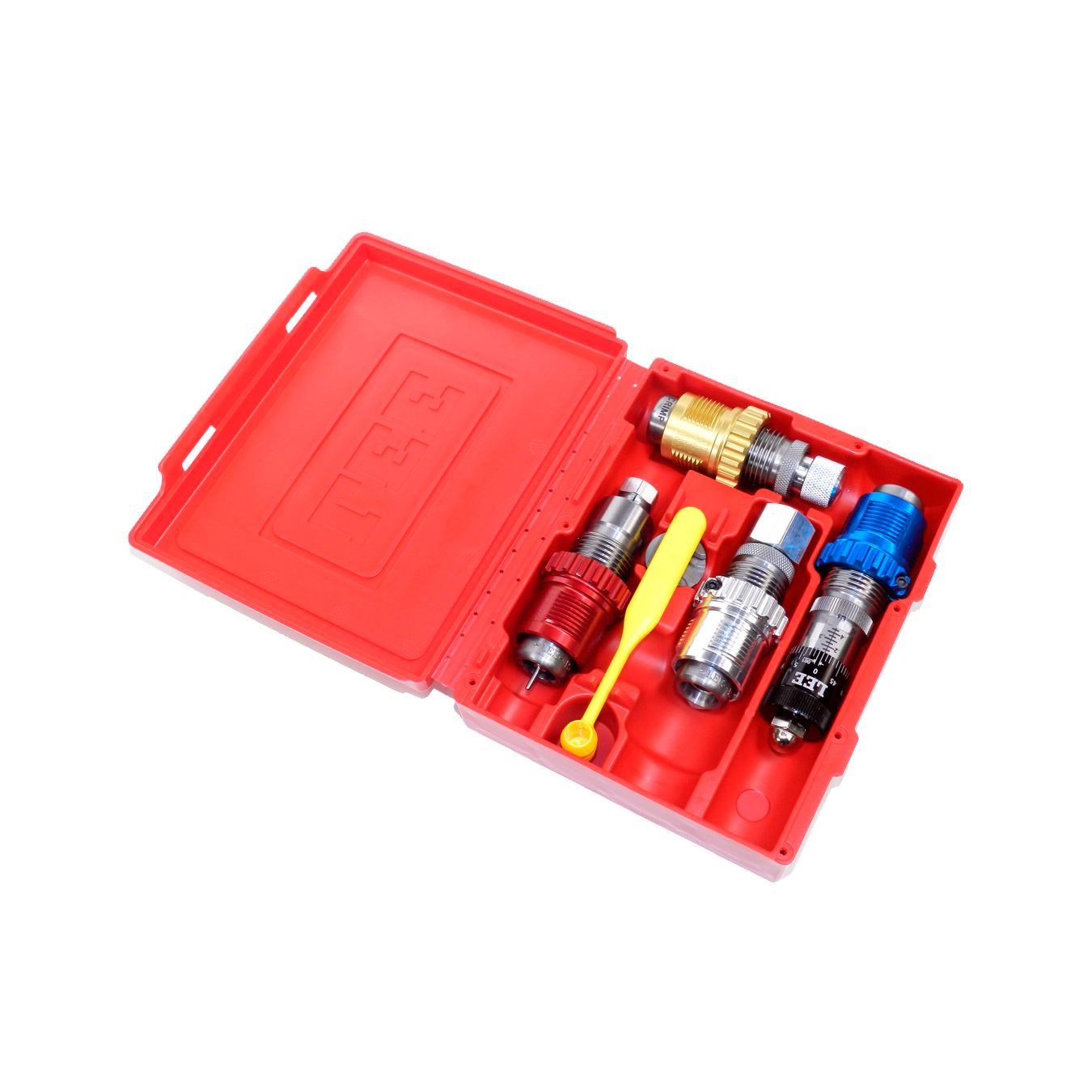 Conjunto de dies Lee 4 peças carbide com micrômetro, shell holder e buchas para pistola