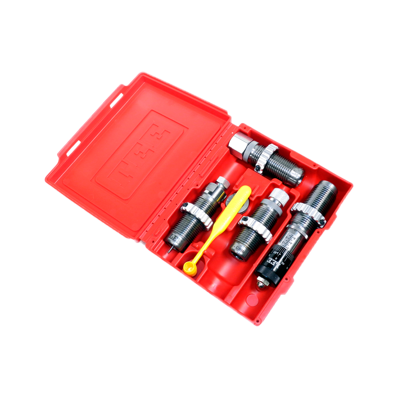 Conjunto de dies Lee 4 peças Deluxe carbide com micrômetro e shell holder para pistola