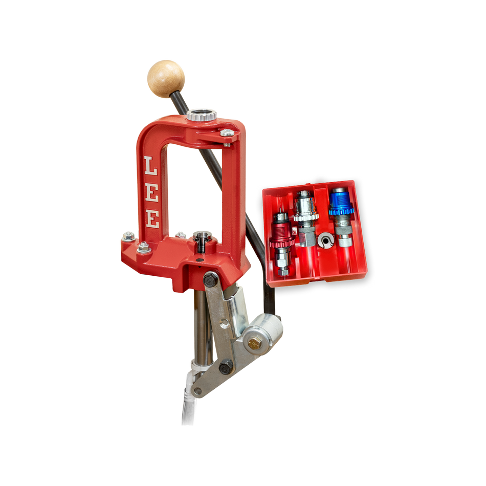 Kit Prensa Tipo O (Alumínio) + Dies 3 Peças com Carbide + Bucha de Troca Rápida - Prensa de Recarga Estágio Único -  Lee Precision - Breech Lock Challenger With Breech Lock 3 Dies Set - PCE