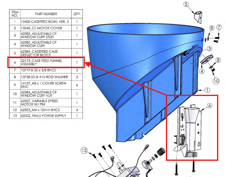 Funil acrílico do alimentador de estojos Dillon 650/750