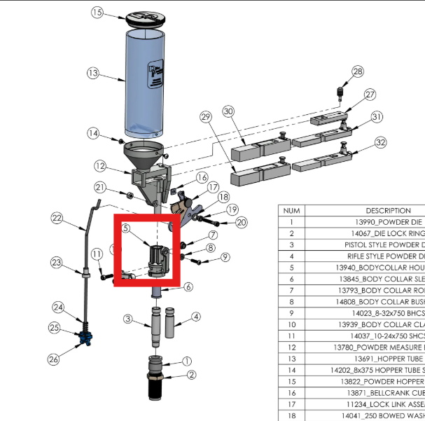 Suporte do Corpo do Polvorímetro (Body Collar Housing) - para Prensa Dillon | Dillon Precision